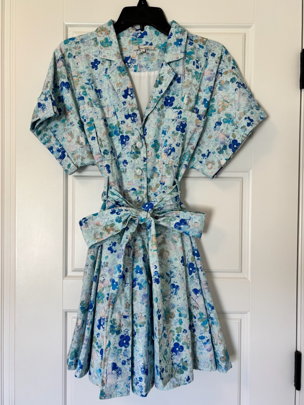 the clothing company Blue Floral Tie-Waist Mini Dress